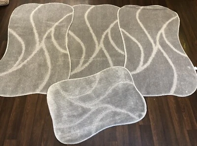 X ROMANY GYPSY WASHABLES SET OF MATS/RUGS GREY SILVER SHAPED CARPETS NON SLIP XX