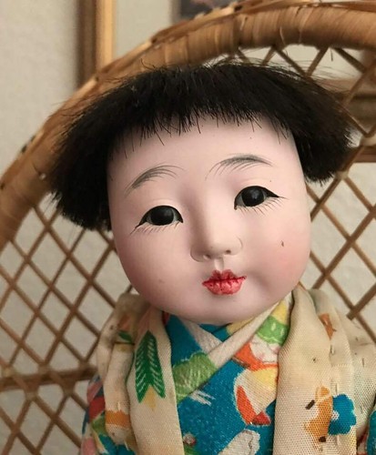 Antike japanische Ichimatsu Gofun Junge Puppe Vintage