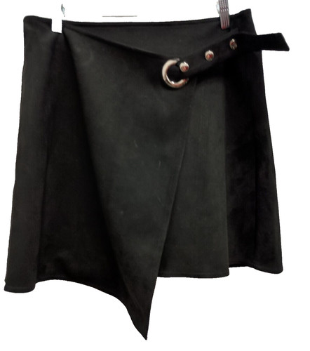 Patrizia Luca Womens Faux Wrap Mini Skirt Size Medium Faux Suede Black Buckle