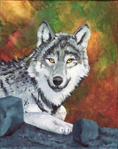SFA Original Art 10x8" Wolf Husky Dog Oil Painting Animal Autumn Fall - SMcNeill - Zdjęcie 1 z 2