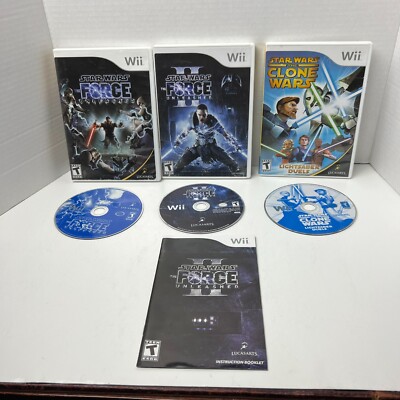 Star Wars The Force Unleashed  1 & 2 & Star Wars The Clone Wars Nintendo Wii Lot