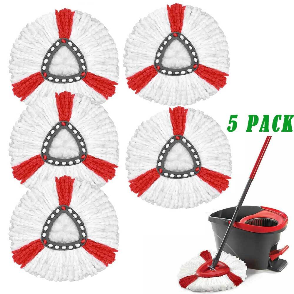 Sgizoku Ersatzmoppköpfe Für Vileda Turbo EasyWring & Clean – 5-teiliges Set (4 Weiße Tücher + 1 Rote Halterung)