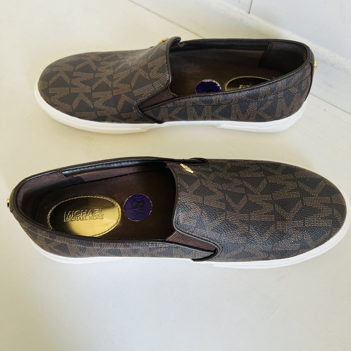 MICHAEL KORS Keaton Women's MK Flat Signature Brown Slip-On