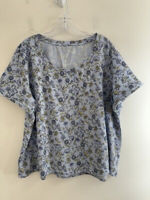 J.Jill Every Day Cotton Tee Women s 2XL Blue Floral Print Short Sleeve