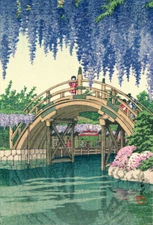 Japanese Art Woodblock Print Shin Hanga "Wisteria at Kameido" KAWASE HASUI