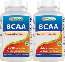 2 Pack Best Naturals BCAA 3200mg per Serving, 200 Capsules