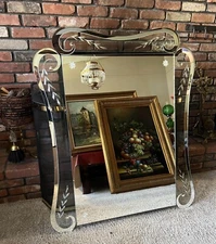 Rare Large Mid-Century Italian Mirror - Art Nouveau Ocean Waves