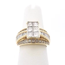14k Gold Natural Diamond Engagement Ring Invisible Set Princess Baguette Round