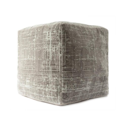 LR Home Pouf 18"x18" Gray/Ivory Polyester Cube Distressed Medallion Ultra-Soft - Picture 2 of 5