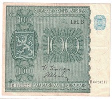 Finland - 1945 (1948) 100 Markkaa Banknote (P-88)