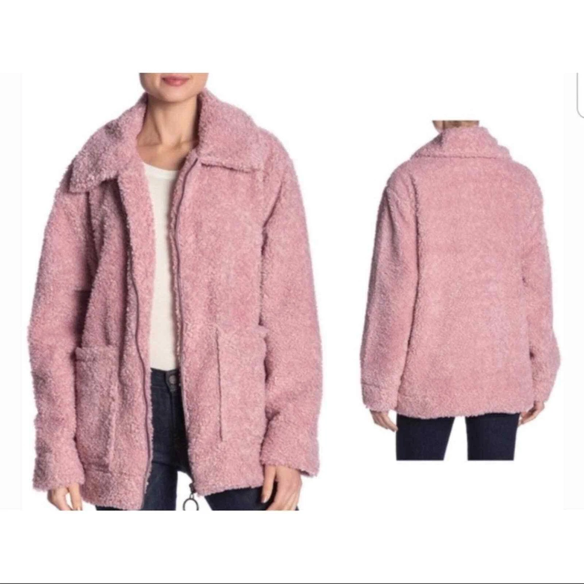 Steve Madden Sherpa Faux Fur Full Zip Pink Coat