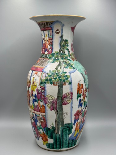 LARGE Antique 19th c Qianlong Chinese Famille Rose "hundred children" Vase 17 " - Imagen 4 de 20