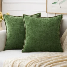 MIULEE Pack of 2 Pillow Covers 18X18 Inch Moss Green Farmhouse Decorative Throw
