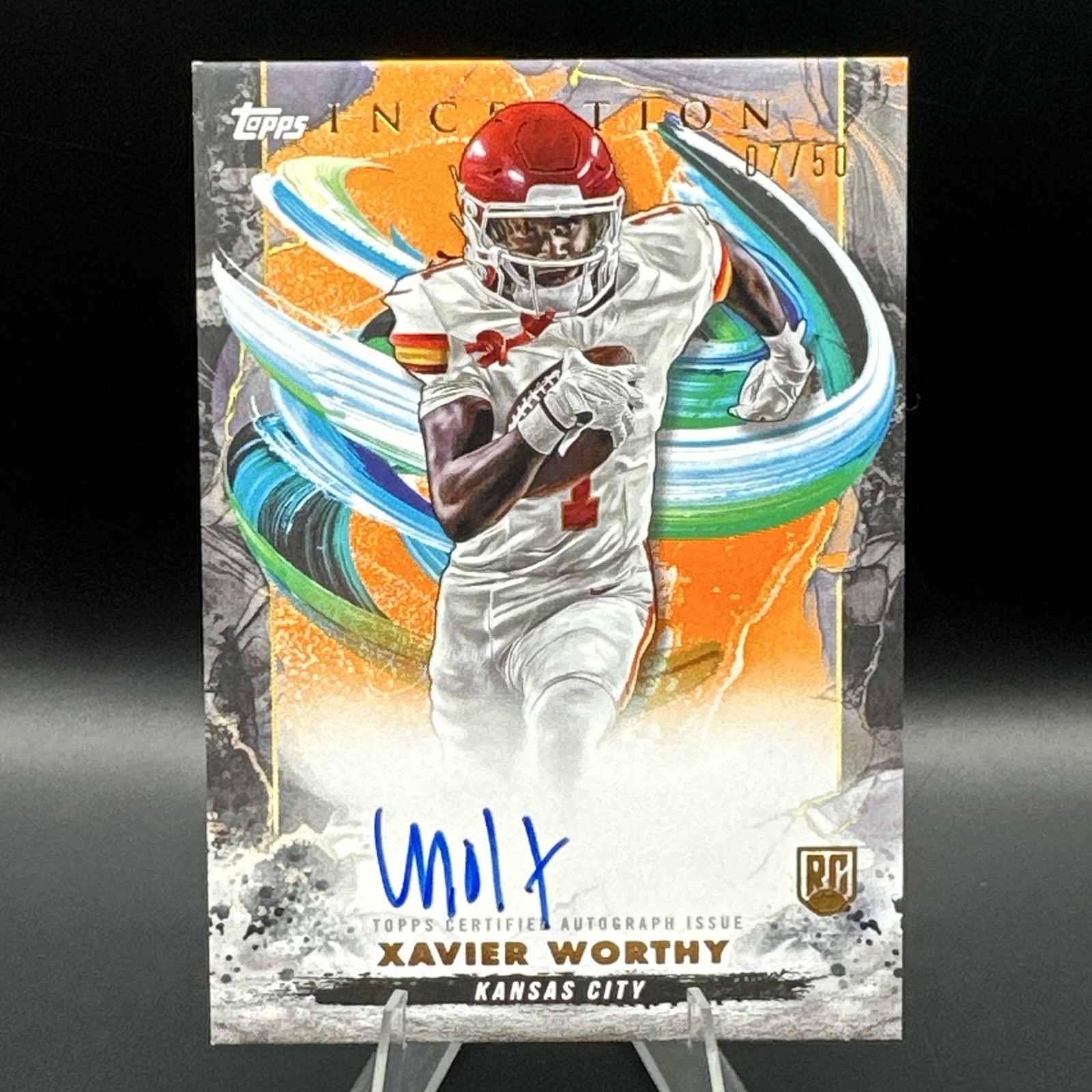 2024 Topps Inception Rookie Autographs Xavier Worthy #RA-XW Orange /50 (AU, RC)