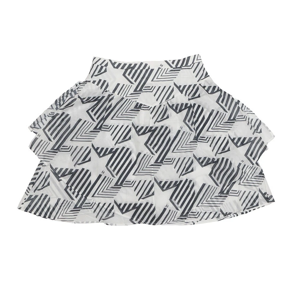 Chanel — CHANEL Skirt Size 38 Cotton100% White/Black P74305-V65948-MB103