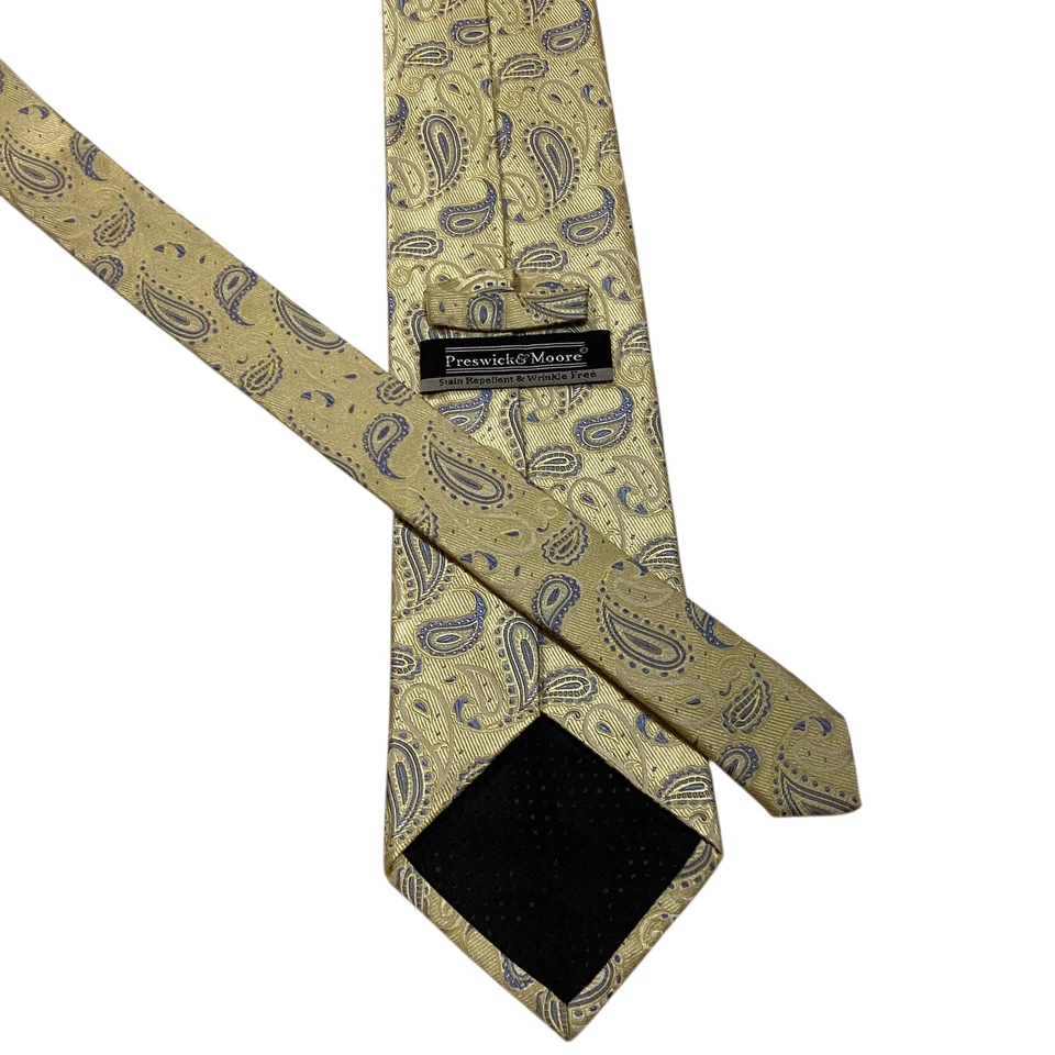 Corbata de hombre PRESWICK & MOORE 100 % seda 60" diseñador PAISLEY amarillo/azul usada en excelente estado Foto 3 de 3