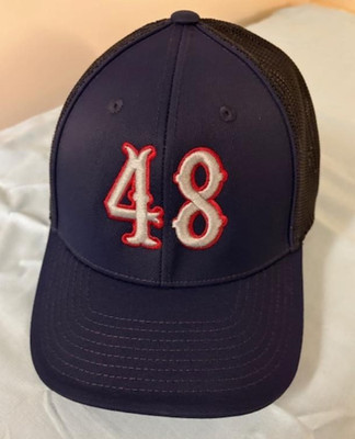 Pacific Headwear hat style 404M Pro Model, dark navy, 48 in puff on front, L/XL