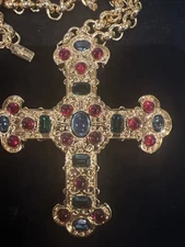 Princess Michaela von Habsburg Signed Cabochon Gold Plated Cross Necklace