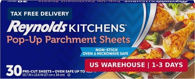 Reynolds Kitchens Pop-Up Parchment Paper Sheets, 30 Count, Fits Standard Baking 