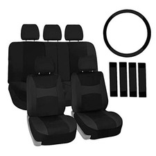 FH Group Full Set Cloth Car Seat Covers, Universal Fit Front and Split Black