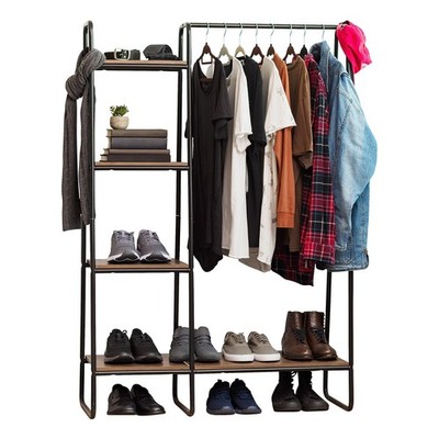 IRIS USA Clothes Rack for Hanging Clothes with Wood Shelves