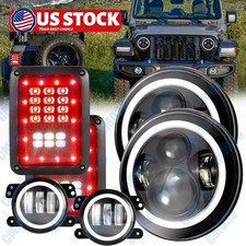 For Jeep Wrangler Jk Jku 7 Led Headlights Chrome Fog Lights Tail Light Combo