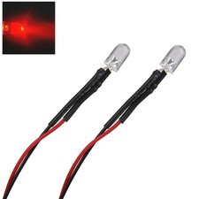 2x Red LED Light Single Bulb Pre-Wired Light 5-12V DC 5mm Bright Round Top Clear