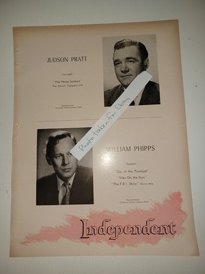 1958 Judson Pratt, William Phipps, Orbit Films 9x12 industry clipping