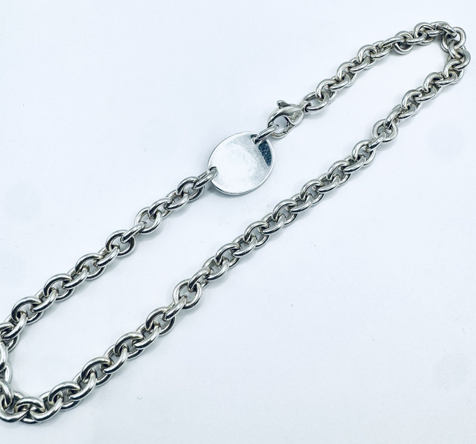 Tiffany & Co. Sterling Silver "Return to" Oval Charm Necklace w/ Lobster Clasp