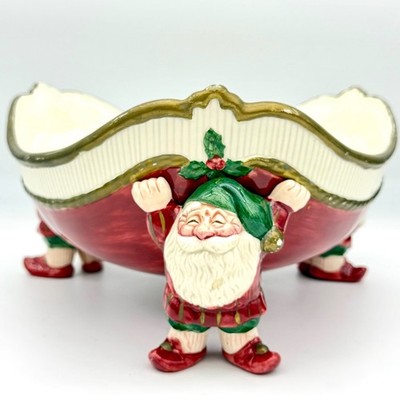 Fitz and Floyd Ceramic Santa Claus Christmas Serving Bowl Vintage 1989 Holiday