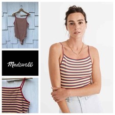 Madewell Ribbed Spaghetti-Strap Thong Bodysuit in Rainbow Stripe X Large NWT