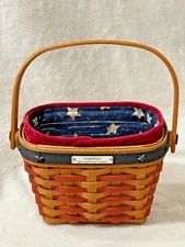 2001 Inaugural ~ Longaberger Red Basket ~ Hostess Gift 15873 ~ Liner & Protector