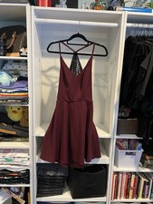 Speechless Fit & Flare Burgundy Mini Dress Lace Back Sleeveless Size L