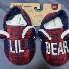 Dearfoams Lil Bear Toddler Slippers Size 5/6 Memory Foam Red Black Plaid NEW