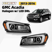 For 2013-2016 GMC Acadia Halogen Headlight w/ LED DRL Projector Left+Right Pair