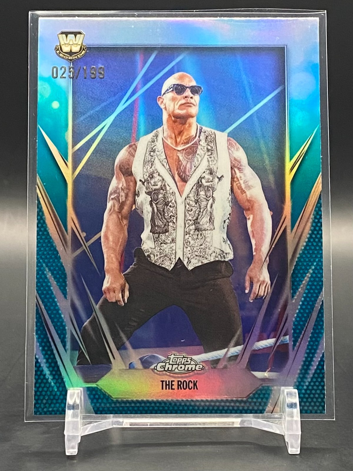 2026 Topps Chrome WWE The Rock Aqua Refractor #/199 WWE Legends #1