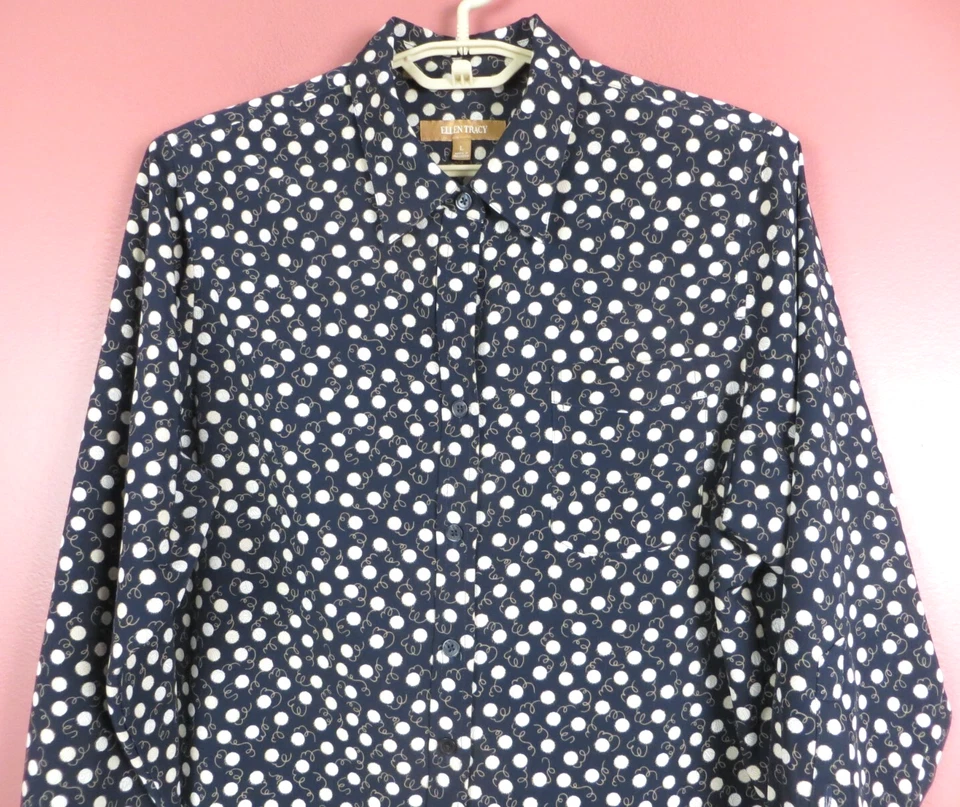TB10823- ELLEN TRACY Camisa Para Mujer Poliéster Manga Larga Lunares Multicolor L Foto 3 de 4