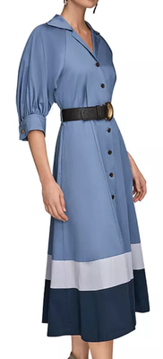 NWT Donna Karan New York Collared Belted Midi Dress, 8, Blue Tempest, $199  | eBay