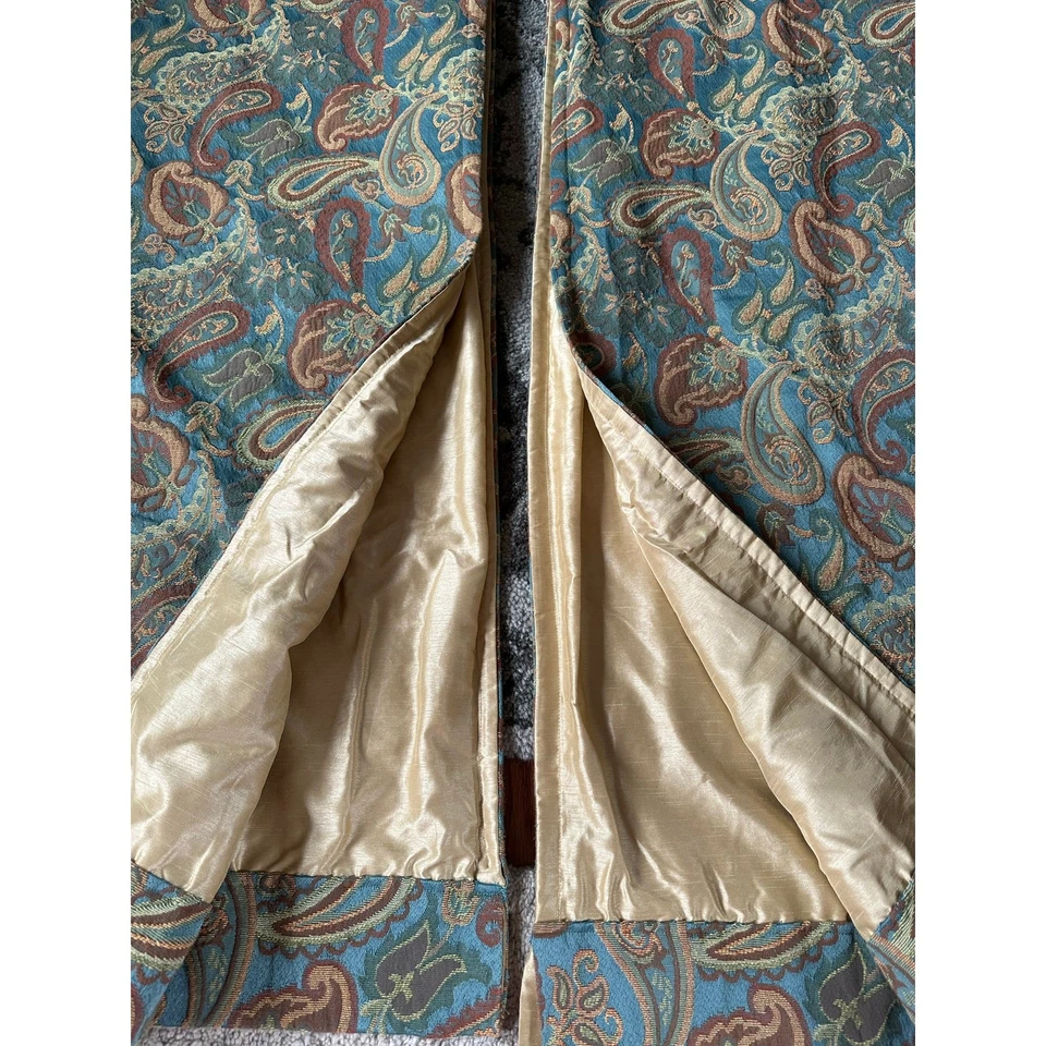 2 Cortinas de tapiz hechas a medida vintage forradas bloqueadas conjunto azul oro paisley 50x87 Foto 4 de 4