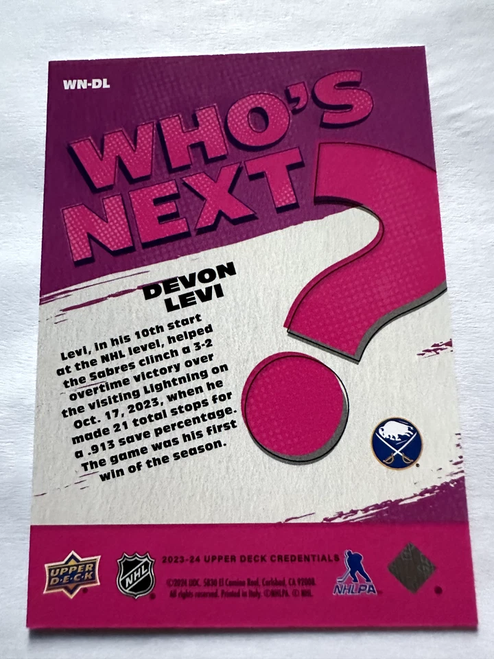 2023-24 UD Credentials Who's Next #WN-DL Devon Levi - Image 2 of 2