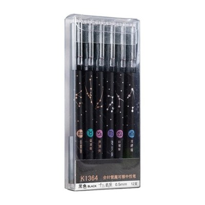 12Pcs Cartoon Gel Inks Pen Erasable Gel Pen 0.5mm Tip Blue/Black Inks