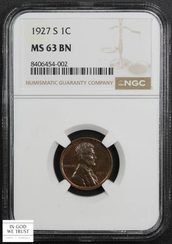 1927 S Lincoln Wheat Copper Cent 1C NGC MS 63 BN (Toned!)