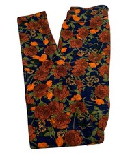 LuLaRoe Leggings OS One Size Floral BLUE ORANGE Romantic ROSE Leaves