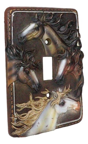 Set of 2 Western Rustic 4 Colorful Wild Horses Wall Single Toggle Switch Plates - Picture 4 of 10
