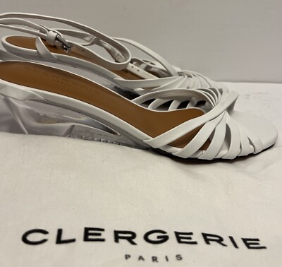 Clergerie Dita White Leather Strappy Sandal Clear Wedge Heel NEW $575 36.5 US 6