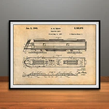 1937 Dean Tractor Unit Railroad Locomotive Patent Print Art Drawing Poster