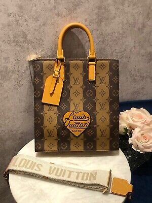 Louis Vuitton Sac Plat Women's Authentic Pre Owned Custom Painted Handbag Dual Top Handles Brown, Gray Luxury Monogram Canvas