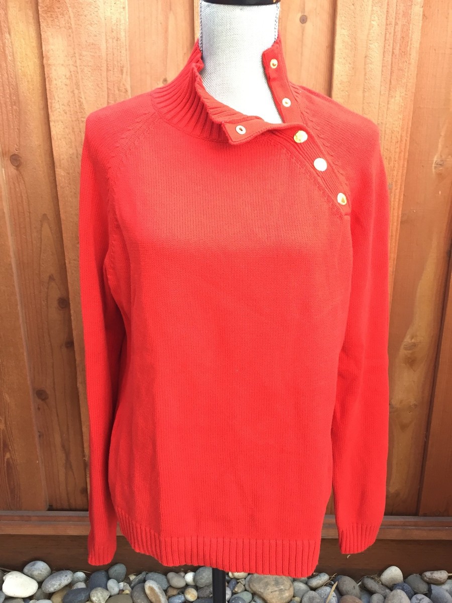 CHAPS Sz XL NWT Red w/Gold Snaps 100% Cotton Long Sleeve Sweater