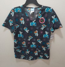 Womens Disneys Frozen Size Small V-neck Holiday Medical Scrub Top Shirt NWT