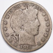 1913-P G/VG Barber Silver Half Dollar Philadelphia Mint Better Date!